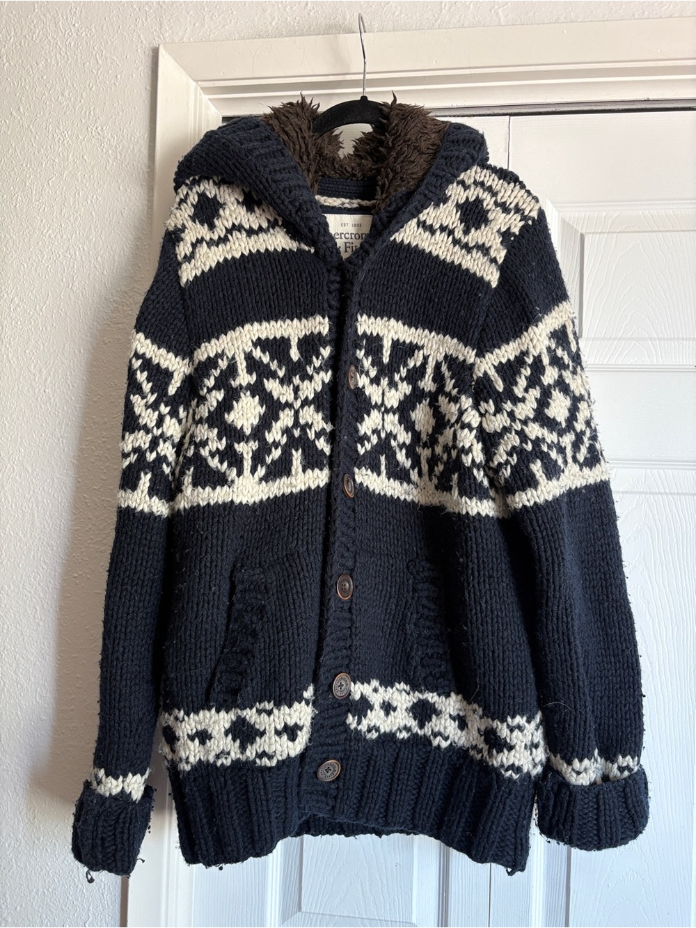 Abercrombie & Fitch Men’s M Large Wool Fair Isle Chunky Sweater Hoodie
